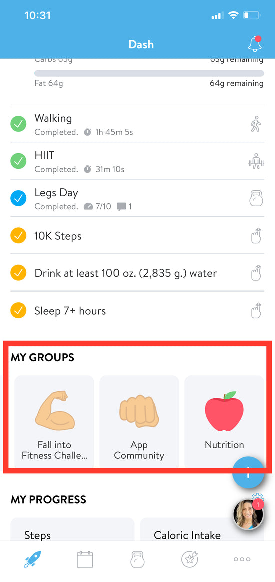 a screenshot showing the in-App groups on the dashboard of the app
