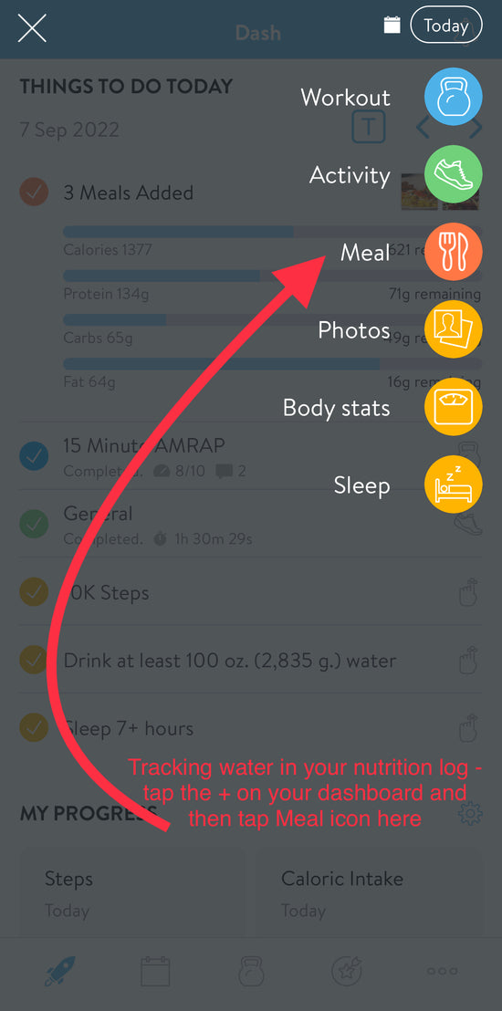 How to log water from the mobile app