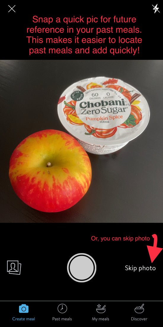 Logging meals in the mobile app