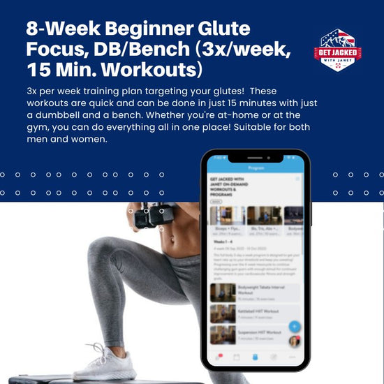 8-Week Beginner Glute Focus, DB/Bench (3x/week, 15 Min. Workouts)