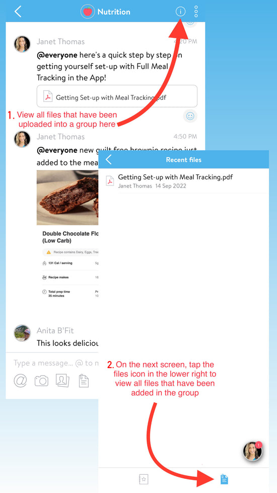 a screenshot showing how to View all Files Added in Groups in the app