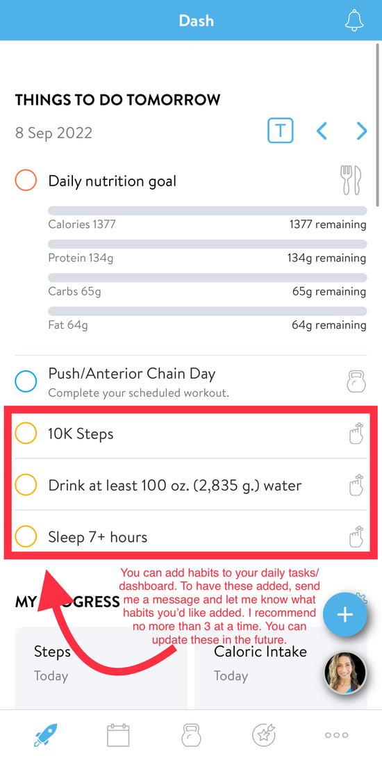 a screenshot showing the app dashboard daily habits