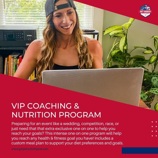 4 -Week VIP Coaching and nutrition Program. Preparing for an event like a wedding, competition, race, or just need that that extra exclusive  one on one to help you reach your goals? This intense one on one program will help you reach any health & fitness goal you have! Includes a custom meal plan to support your diet preferences and goals.