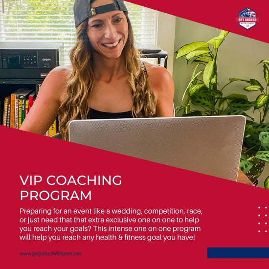 VIP Coaching Program. Preparing for an event like a wedding, competition, race, or just need that that extra exclusive  one on one to help you reach your goals? This intense one on one program will help you reach any health & fitness goal you have! Includes a custom meal plan to support your diet preferences and goals.